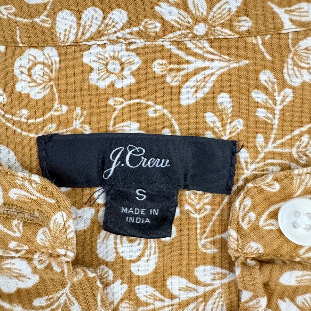 J.Crew Mustard Yellow Floral Ruffle Bib Corduroy Blouse Top Small - Picture 6 of 11